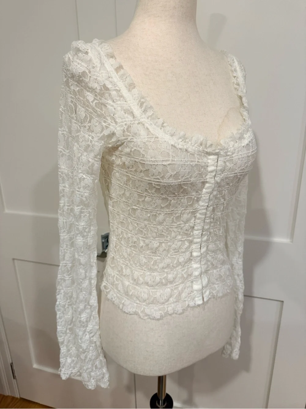 Free People Madison White Sheer Lace Cropped Cardigan